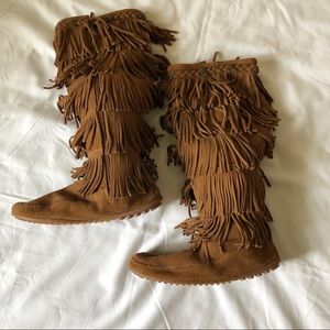 Minnetonka knee high boho fringe boots